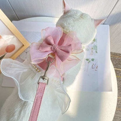 Harnais chat princesse couleur rose et blanc