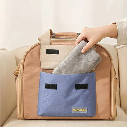 Sac de transport pour chat beige cote ouvert