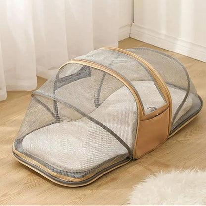 Sac de transport pour chat beige deplie