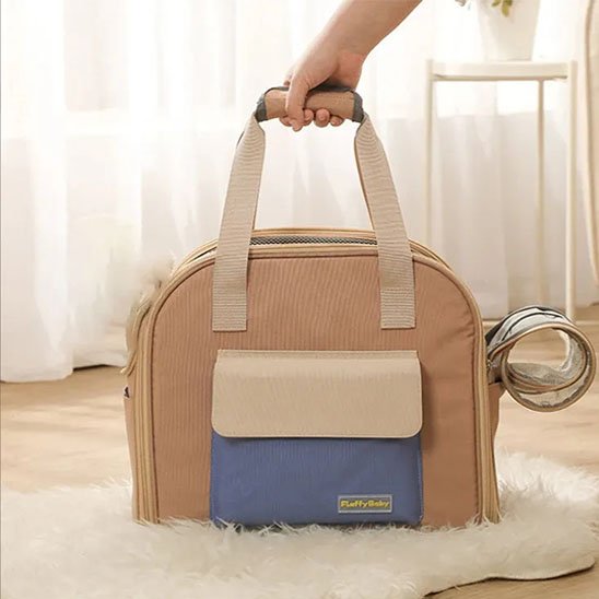 Sac de transport pour chat beige fonce